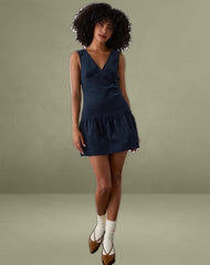 Sarabi Plunge Mini Dress in Cord Navy