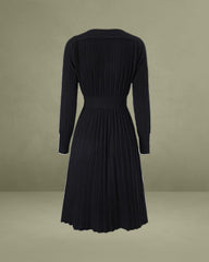 Black V Neck Button Ribbed Sweater Dress