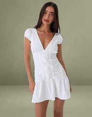 Silesa Ruched Mini Dress in White