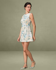 Green Floral Plant Sleeveless Mini Dress