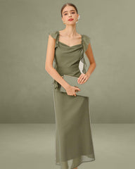 Green Chiffon Cowl Neck Maxi Dress