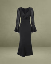 Black V Neck Bell Sleeve Maxi Dress