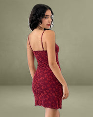 Darsya Mini Dress in Grunge Floral Flock Red