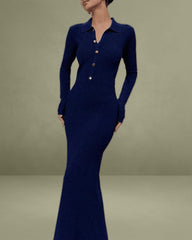 Blue A-Line Button Sweater Dress