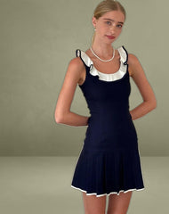 Busari Frill Neck Mini Dress in Navy