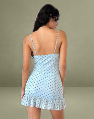 Khalil Mini Dress in Blue Black Basic Polka