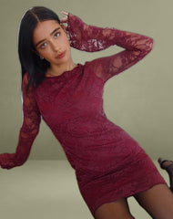 Sevila Long Sleeve Mini Dress Lace Burgundy