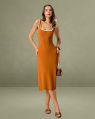 Brown Contrast Slip Sweater Dress