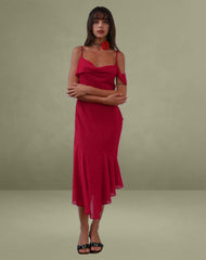 Dansya Midi Chiffon Dress in Red
