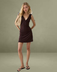 Carmila Gathered Mini Dress in Jersey Bitter Chocolate