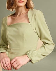 The Solid Square Neck Long Sleeve Dress