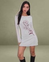 Satoli Mini Dress in Mono Flower Flock Pale Grey