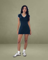 Isadre Mini Dress in Navy with Nantucket Blue Binding