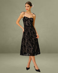 Black Sweetheart Neck A-Line Slip Midi Dress