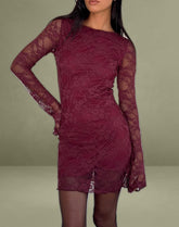 Sevila Long Sleeve Mini Dress Lace Burgundy
