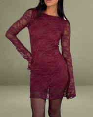 Sevila Long Sleeve Mini Dress Lace Burgundy