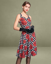 The Sweetheart Neck Polka Dot Rose Halter Midi Dress