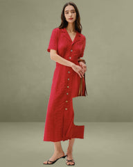 Red Belted A-Line Midi Dress