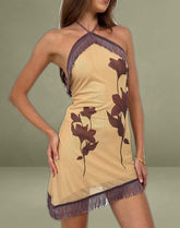 Clooney Fringe Dress in Flower Yellow Brown