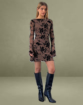 Sevila Long Sleeve Mini Dress in Flock Brown