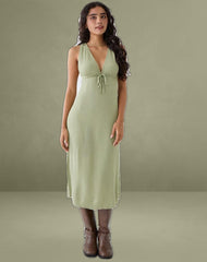 Havisla Tie Front Midi Dress in Sage Green