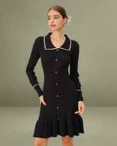 Black Contrasting Bodycon Button Sweater Dress