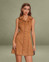 Caramel Suede A-Line Sleeveless Mini Dress
