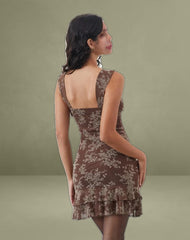 Astika Mini Dress in Blooming Vines Brown