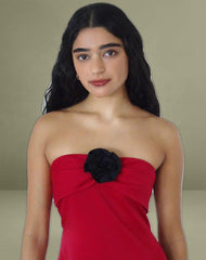 Ninivala Dress in Red with Black Rosette