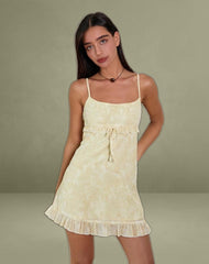 Liuka Mini Dress in Smudge Floral Yellow