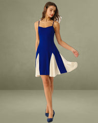 Navy Contrasting A-Line Slip Mini Dress
