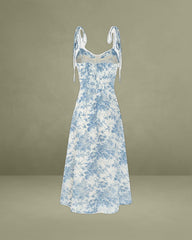 The Blue Sweetheart Neck Shirred Midi Dress