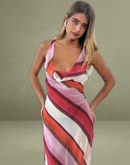 Anira Maxi Dress in Pink Chiffon Painted Stripe