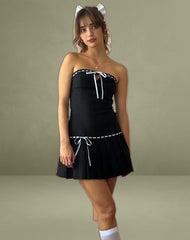 Petula Mini Dress in Black with Blue Contrast Ribbon
