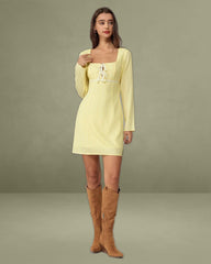 Yellow Square Neck A-Line Mini Dress