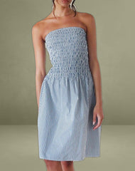 Belesi Midi Dress in Blue Small Vertical Stripe