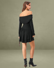 Black A-Line Off The Shoulder Mini Dress