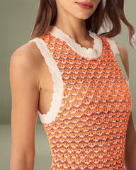 Orange Contrasting Round Neck Sweater Dress