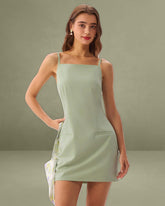 Green Square Neck Slip Mini Dress