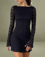 Sevila Long Sleeve Mini Dress in Regal Lace Black