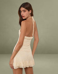 Nairi Halterneck Mini Dress in Lace Cream