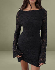 Sevila Long Sleeve Mini Dress in Bubble Black Lace