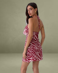 Beyza Halter Mini Dress in Zebra Print Red