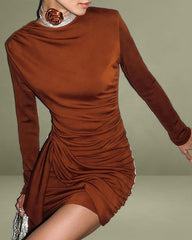 Brown Ruched Mini Dress