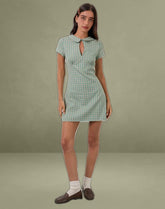 Medora Keyhole Mini Dress in Teal Check