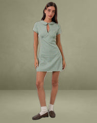 Medora Keyhole Mini Dress in Teal Check
