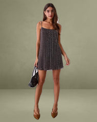 Cheria Mini Dress in Shimmer Plisse Brown
