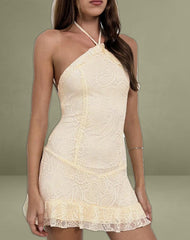 Nairi Halterneck Mini Dress in Lace Cream
