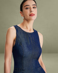 Blue Sleeveless Pocket Mini Dress