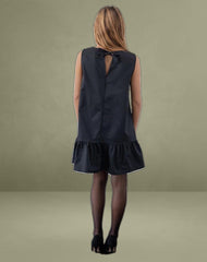 Arkana Babydoll Mini Dress in Black Taffeta